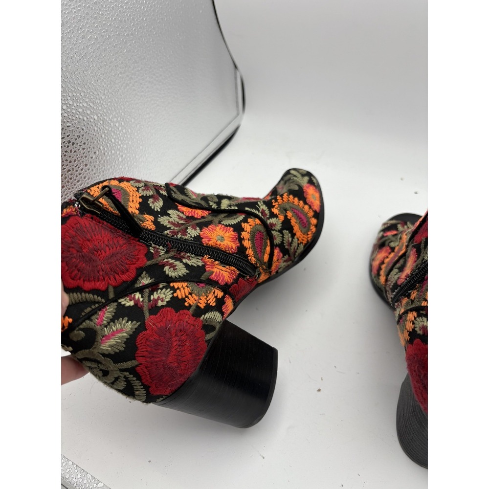 Crown Vintage Boots Womens Size 9.5 Black Embroidered Peep Toe Ankle Booties - Picture 4 of 7